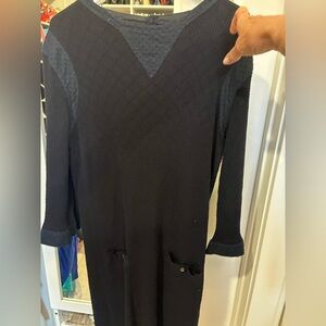 Chanel Knit Navy Dress-original buttons, easy shift style, travel, flats, heels